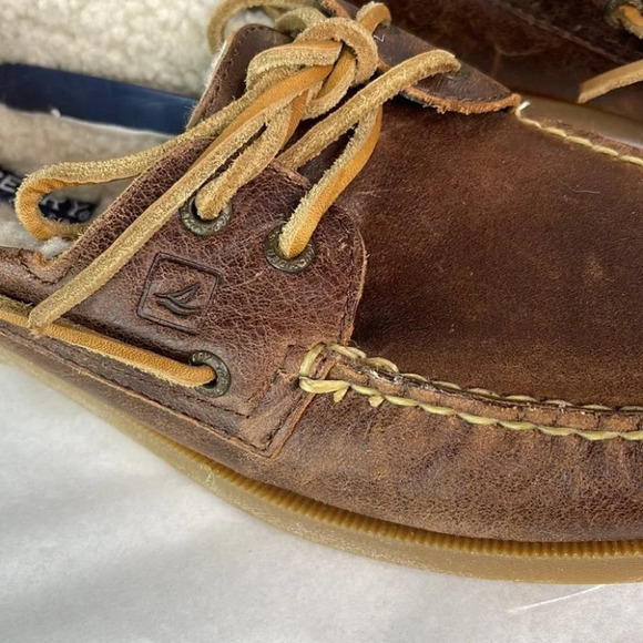 SPERRY Sherpa Lined Mens Top-Sider Boat Shoes Nutmeg Leather Nautical 9.5 - Picture 4 of 12